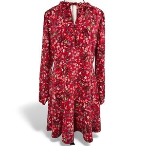 LOFT Red Floral Long Sleeve Dress | 6